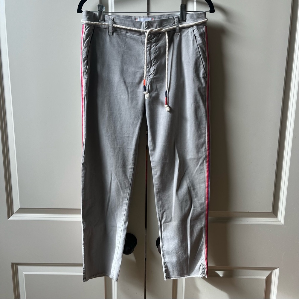 Like New Sundry Le Soleil Pants Khaki Gray Frayed Hem with Side Stripes Size 27